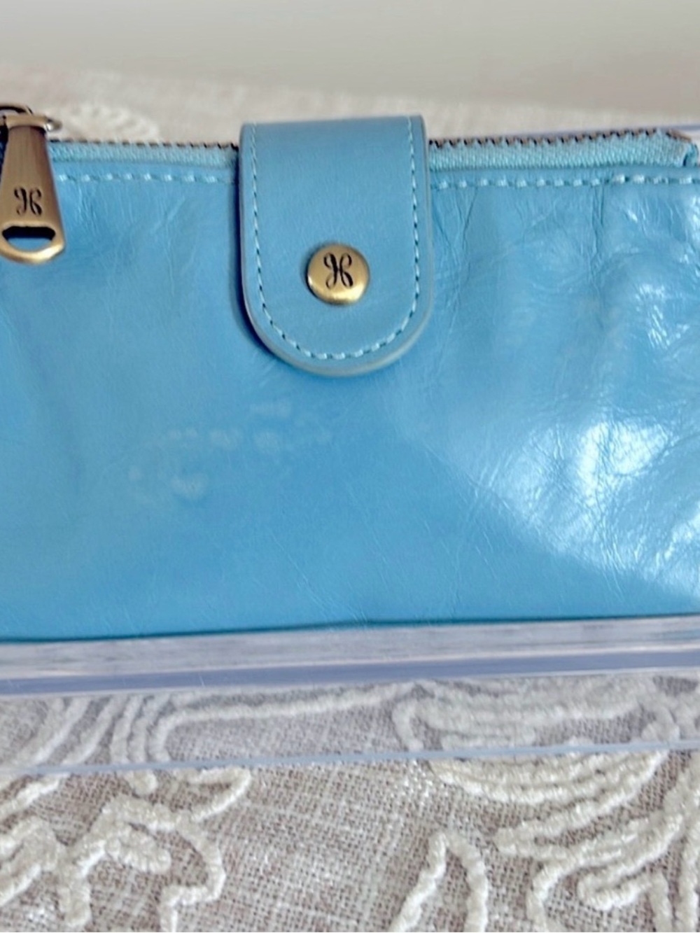 HOBO Light Blue Leather Snap-Top Wallet
